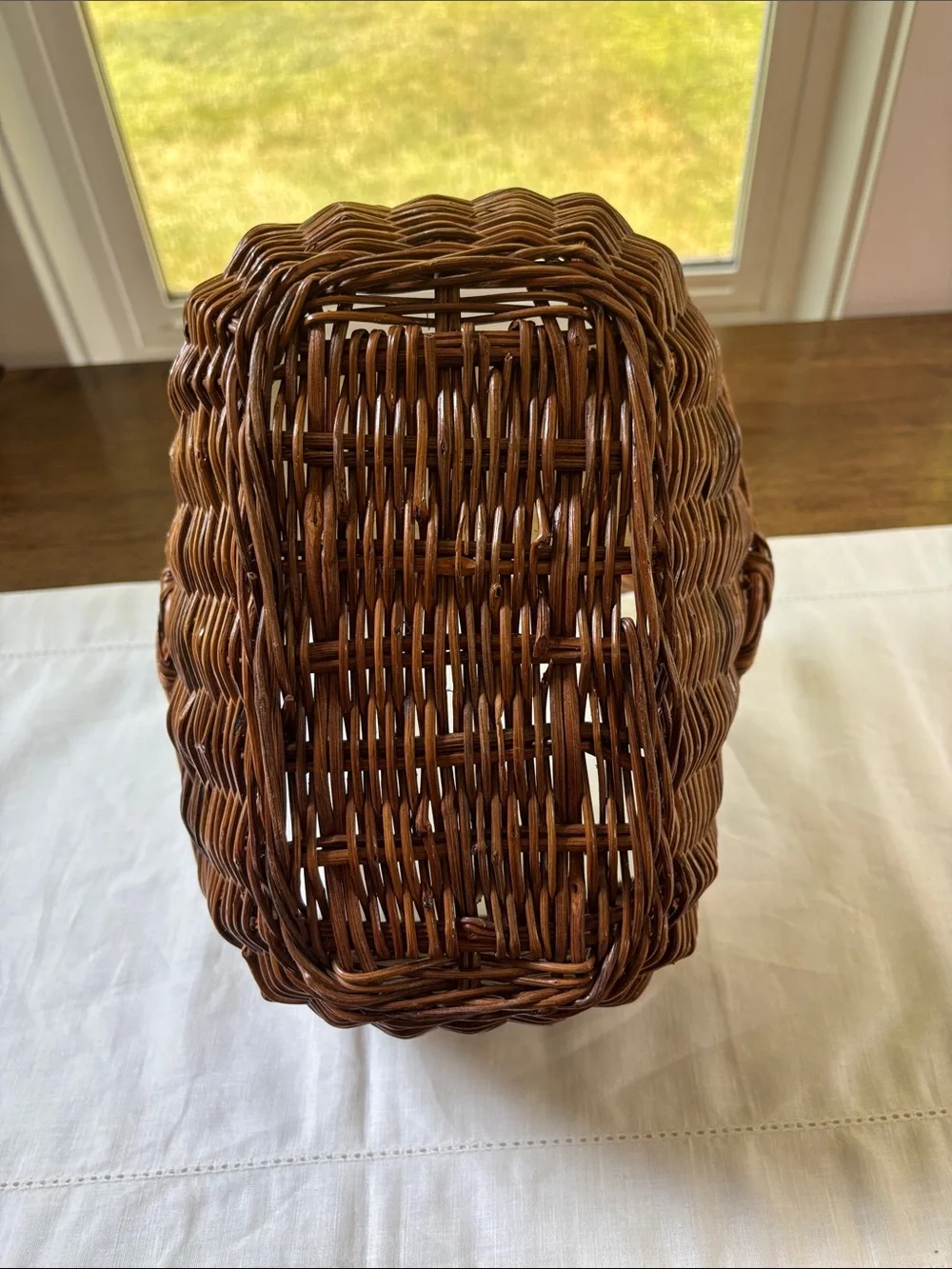 Vintage Gathering Basket With Twisted Handle Hand Woven Wicker Garden Harvest